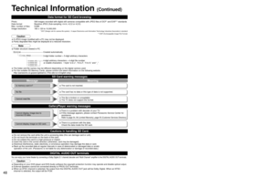 Page 48
48
49
FAQs, etc.

 Technical Information

DCIM
P1000001.JPG
P1000002.JPG
P1000003.JPG
P1000004.JPG
100_PANA
DIGITAL AUDIO OUT terminals
You can enjoy your home theater by connecting a Dolby Digital (5.1 chann\
el) decoder and “Multi Channel” amplifier to the DIGITAL AUDIO OUT terminals. 
Caution
• Depending on your DVD player and DVD-Audio software the copyright protec\
tion function may operate and disable optical output.
• External speakers cannot be connected directly to PROG OUT terminals.
• When an...