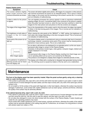 Page 3939
The front of the display panel has been specially treated. Wipe the panel surface gently using only a cleaning
cloth or a soft, lint-free cloth.
•If the surface is particularly dirty, wipe with a soft, lint-free cloth which has been soaked in pure water or water to which
a small amount of neutral detergent has been added, and then wipe it evenly with a dry cloth of the same type until the
surface is dry.
•Do not scratch or hit the surface of the panel with fingernails or other hard objects, otherwise...