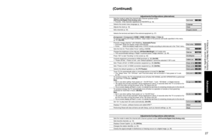 Page 272627
Advanced
 How to Use Menu Functions(picture, sound quality, etc.)
Menu Item Adjustments/Configurations (alternatives)
Setup
Surf mode
Sets the mode to select the channel with Channel up/down button 
(All/Favorite/Digital Only/Analog only)
• Favorite:  Only channels registered as FAVORITE (p. 19)Surf modeAll
LanguageSelects the screen menu language (p. 16)Language
ClockAdjusts the clock (p. 16)Clock
Program channelSets channels (p. 34)Program channelExternal devices 
Input labelsSelects the terminal...