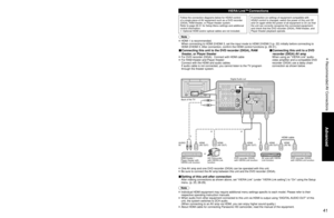 Page 414041
Advanced
 Recommended AV Connections
A
3
Recommended AV Connections
These diagrams show our recommendations on how to connect the TV unit to your various equipment.
For other connections, consult the instructions for each piece equipment\
 and its specifications. 
For additional assistance, please visit our website at:   www.panasonic.com
Note
 The picture and audio input signals connected to a terminal specified in “Monitor out” (p. 37) cannot be 
output from “PROG OUT” terminals.
  However, audio...