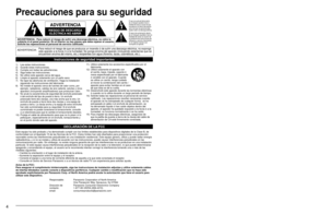 Page 445
Precauciones para su seguridad
ADVERTENCIA:Para reducir el riesgo de que se produzca un incendio ó de sufrir una\
 descarga eléctrica, no exponga 
este aparato a la lluvia ni a la humedad. No ponga encima del aparato (\
incluyendo estanterías que se 
encuentren encima del mismo, etc.) recipientes con agua (floreros, taz\
as, cosméticos, etc.).
Notas
Las piezas pequeñas pueden presentar un peligro de asfixia si 
se tragan por accidente. guarde las piezas pequeñas donde no 
puedan alcanzarlas los niños...