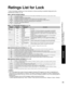 Page 4545
Advanced
 Ratings List for Lock
 Remote Control Operation/Code List
Ratings List for Lock
“V-chip” technology enables you to lock channels or shows according to \
standard ratings set by the 
entertainment industry. (p. 33)
■ U.S. MOVIE RATINGS (MPAA)
NRNO RATING (NOT RATED) AND NA (NOT APPLICABLE) PROGRAMS. Movie which has not been rated or where
rating does not apply.
GGENERAL AUDIENCES. All ages admitted.
PGPARENTAL GUIDANCE SUGGESTED. Some material may not be suitable for children.
PG-13PARENTS...