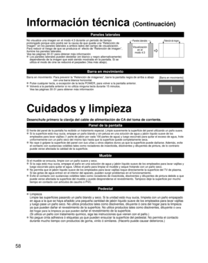 Page 12458
Información técnica (Continuación)
Cuidados y limpieza
Desenchufe primero la clavija del cable de alimentación de CA del toma de corriente.
Panel de la pantalla
El frente del panel de la pantalla ha recibido un tratamiento especial. Limpie suavemente la superficie del panel utilizando un paño suave. Si la superficie está muy sucia, empape un paño blando y sin pelusa en una solución de agua y jabón líquido suave de los 
empleados para lavar vajillas (1 parte de jabón por cada 100 partes de agua) y...