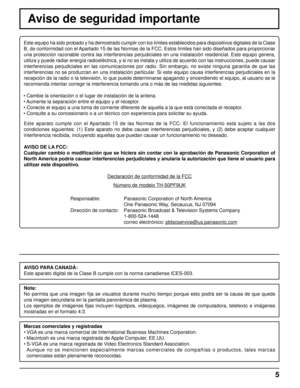 Page 55
Este equipo ha sido probado y ha demostrado cumplir con los límites establecidos para dispositivos digitales de la Clase 
B, de conformidad con el Apartado 15 de las Normas de la FCC. Estos límites han sido diseñados para proporcionar 
una protección razonable contra las interferencias perjudiciales en una instalación residencial. Este equipo genera, 
utiliza y puede radiar energía radioeléctrica, y si no se instala y utiliza de acuerdo con las instrucciones, puede causar 
interferencias perjudiciales...