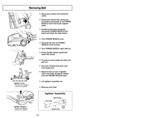 Page 40- 17 - - 40 -
➢ ➢
Aligner la languette de blocage du tuyau
avec lencoche du couvercle du chariot et
insérer le tuyau dans le chariot jusqu’à ce
qu’il s’enclenche.
Pour enlever:
➢ ➢ 
 
Soulever la languette de blocage du tuyau
et tirer le tuyau vers le haut.
➢ ➢
Insérer la poignée dans le tube jusqu’à ce
que le bouton de blocage s’enclenche 
en place.
➢ ➢
S’assurer que le tuyau souple n’est pas
tortillé.
Pour enlever:
➢ ➢
Appuyer sur le bouton de dégagement
rapide de la poignée et tirer la poignée
vers le...