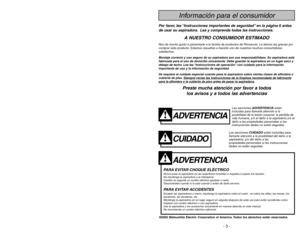 Page 3- 3 -
- 26 -
WARRANTY
Panasonic Vacuum  Cleaner
Limited Warranty
Panasonic Home and Commercial Products Company (collectively referred to as “the
warrantor”) will repair this product with new or refurbished parts free of charge, in the
U.S.A. or Puerto Rico for one (1) year from the date of original purchase in the event of
a defect in materials or workmanship.
This Limited 
Warranty Exc
ludes both Labor and P
arts f
or the f
ollo
wing items
whic
h require normal replacement
: Disposable Dust Bag,...