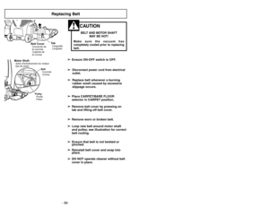 Page 36- 17 - - 36-
Caractéristiques
Tête d’aspiration autoréglable
➢
➢
Cette caractéristique facilite le
nettoyage de moquettes le long des
plinthes ou des meubles.
Nettoyage latéralAccessoires
➢
➢
Cet aspirateur-balai Panasonic est
équipé des accessoires suivants :
Tube avec sallies
Tube
Brosse à épousseter
Suceur plat
Porte-accessoires
➢ ➢
Cet aspirateur Panasonic incorpore un
dispositif qui règle automatiquement la
hauteur de la brosse selon la longueur
des fibres de la moquette.
➢ ➢
L’aspirateur peut...