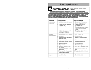 Page 47- 47 -
- 6 -
Importantes mesures de sécuritéLors de l’utilisation de l’appareil, prendre certaines
précautions, dont les suivantes.
Lire attentivement ce manuel avant d’utiliser l’appareilAVERTISSEMENT
Afin déviter tout risque dincendie, de chocs électriques ou de blessure:
1. NE PASlaisser lappareil sans surveillance lorsquil est branché. Toujours le
débrancher après usage et avant deffectuer tout entretien.
2.Afin déviter tout risque dincendie ou de chocs électriques, NE PASutiliser lappareil
à...