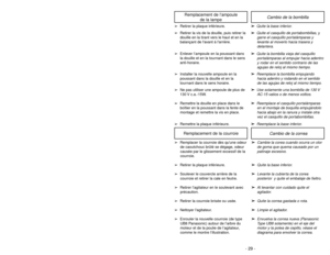 Page 29- 29 -
1)
➢ ➢
Step on handle release pedal to
change handle position.4)
➢ ➢
Use low position for cleaning under
furniture.3)➢ ➢
Move vacuum cleaner to middle
position for normal use.2)
➢ ➢
Move vacuum cleaner to upright
position for storage and tool use.
Handle Adjustments
NOTE: To reduce the risk of electrical shock, this vacuum cleaner has a polarized
plug, one blade is wider than the other. This plug will fit in a polarized outlet only
one way. If the plug does not fit fully in the outlet, reverse the...