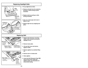 Page 28- 21 - - 28 -
Ajustes del mango
1)➢Pise en el pedal de liberación del
mango para cambiar la posición del
mango.
1)➢Avec le pied, appuyer sur la pédale de
réglage de l’inclinaison du manche pour
mettre le manche à la position désirée.Réglage de l’inclinaison du manche
2)➢Mueva la aspiradora a la posición
vertical para el amenace y el uso de las
herramientas.3)➢Mueva la aspiradora a la posición
mediana para el uso normal.4)➢La posición baja para limpiar debajo de
los muebles.
4)
➢La position à plat...