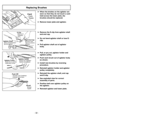 Page 32- 17 - - 32 -
Características
Caractéristiques
Boquilla de ajuste automático
Tête d’aspiration autoréglable
➢La boquilla de su aspiradora vertical
Panasonic se ajusta automáticamente
a la altura de cualquier pelo de
alfombra.
➢La característica permite que la
boquilla flote fácilmente en las
superficies del pelo de alfombra.
➢No se requieren los ajustes manuales.
➢Cet aspirateur Panasonic incorpore un
dispositif qui règle automatiquement la
hauteur des brosses selon la longueur
des fibres de la...