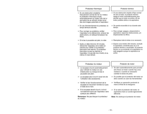 Page 19- 19 - - 34 -
Replacing Headlight Bulb
SlotsFentes
Ranuras
Light LensLentille de la lampe
Lente de luz
➢ ➢
Ensure ON-OFF switch is OFF.
➢ ➢
Disconnect power cord from electrical
outlet.
➢ ➢
Press handle release pedal and
rotate the handle down so the clean-
er is laying flat on the floor.
➢ ➢
Pry out light lens at slots.
➢ ➢
Remove old bulb from the socket by
pulling from socket.
➢ ➢
Replace bulb by pressing into socket.
➢ ➢
Only use a bulb rated 13 V AC-9
Watts.
➢ ➢
Reinstall light lens by snapping...