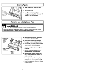 Page 36- 17 - - 36 -
Características
Caractéristiques
Boquilla de ajuste automático
Tête d’aspiration autoréglable
➢
➢
La boquilla de su aspiradora vertical
Panasonic se ajusta automáticamente
a la altura de cualquier pelo de
alfombra.
➢ ➢
La característica permite que la boquilla
flote fácilmente en las superficies del
pelo de la alfombra.
➢ ➢
No se requieren ajustes manuales
. ➢Cet aspirateur Panasonic incorpore un
dispositif qui règle automatiquement la
hauteur des brosses selon la longueur
des fibres de la...