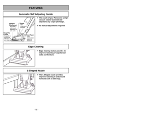 Page 16- 16 -- 37 -
Cambio de la bombilla
Remplacement de l’ampoule 
de la lampe
➢S’assurer que l’interrupteur est à la
position « OFF ».
➢
Débrancher le cordon dalimentation de la
prise dalimentation.
➢Appuyer sur la pédale de dégagement
du manche et tourner le manche vers le
bas de sorte que laspirateur soit à plat
sur le plancher.
➢Retirer la lentille de la lampe en la
dégageant des fentes.
➢Retirer l’ampoule usée de sa douille en
tirant dessus.
➢Installer la nouvelle ampoule dans la
douille en poussant...