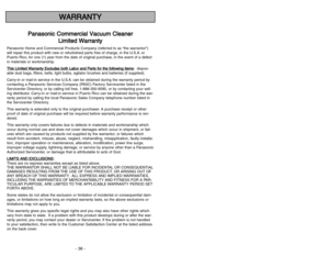 Page 36- 36 -
W WA
AR
RN
NI
IN
NG
G
T
To
o 
 r
re
ed
du
uc
ce
e 
 t
th
he
e 
 r
ri
is
sk
k 
 o
of
f 
 f
fi
ir
re
e,
, 
 e
el
le
ec
ct
tr
ri
ic
ca
al
l 
 s
sh
ho
oc
ck
k,
, 
 i
in
nj
ju
ur
ry
y:
: 
 W
Wh
he
en
n 
 u
us
si
in
ng
g 
 v
va
ac
cu
uu
um
m 
 c
cl
le
ea
an
ne
er
r,
, 
 b
ba
as
si
ic
c
p pr
re
ec
ca
au
ut
ti
io
on
ns
s 
 s
sh
ho
ou
ul
ld
d 
 a
al
lw
wa
ay
ys
s 
 b
be
e 
 f
fo
ol
ll
lo
ow
we
ed
d,
, 
 i
in
nc
cl
lu
ud
di
in
ng
g 
 t
th
he
e 
 f
fo
ol
ll
lo
ow
wi
in
ng
g:
:
1.R Re
ea
ad
d
all instructions...