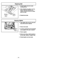 Page 32- 32 -
➢ ➢R
Re
ei
in
ns
st
ta
al
ll
l 
 a
ag
gi
it
ta
at
to
or
r 
 b
ba
ac
ck
k 
 i
in
nt
to
o 
 n
no
oz
zz
zl
le
e
h ho
ou
us
si
in
ng
g 
 g
gr
ro
oo
ov
ve
es
s.
.
➢ ➢A
Af
ft
te
er
r 
 r
re
ei
in
ns
st
ta
al
ll
li
in
ng
g 
 t
th
he
e 
 a
ag
gi
it
ta
at
to
or
r,
, 
 t
tu
ur
rn
n 
 i
it
t 
 b
by
y
h ha
an
nd
d 
 t
to
o 
 m
ma
ak
ke
e 
 s
su
ur
re
e 
 t
th
ha
at
t 
 b
be
el
lt
t 
 i
is
s 
 n
no
ot
t
t tw
wi
is
st
te
ed
d 
 o
or
r 
 p
pi
in
nc
ch
he
ed
d 
 a
an
nd
d 
 t
th
ha
at
t 
 a
al
ll
l 
 r
ro
ot
ta...