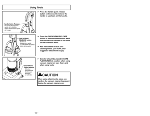 Page 32- 32 -- 41 -
➢Les éléments du détecteur de poussière
comportent deux cellules optiques
situées dans la bouche daspiration.  À
loccasion, il peut savérer nécessaire
de nettoyer ces deux cellules optiques
afin dassurer un rendement optimal du
détecteur.
➢ Nettoyer les cellules optiques:
•  Quand de la poussière ou de la saleté
adhère à leur surface.
•  Après avoir vidé le godet à poussière. 
➢ Pour nettoyer les cellules optiques
retirer le godet à poussière de
laspirateur.
➢ Essuyer les cellules optiques...