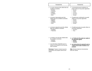 Page 31- 31 - - 34 -
➢ ➢
A retention clip is located on the
hinge area of the dust bin.
➢ ➢
This clip may release when the dust
bin door is opened to prevent
damage to the door or the dust bin.
➢ ➢
To reassemble, slide the tabs on the
dust bin door into the slots on the
dust bin.
➢ ➢
Secure in place using the retention
clip.
TO REPLACE DUST BIN
➢ ➢
After the dust bin is empty of debris,
firmly close the door. Make sure you
hear a  “click”sound to indicate that
the door is fully latched.
➢ ➢
Place dust bin back...