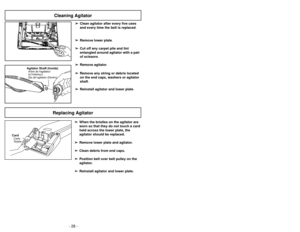 Page 28Protecteur du moteur
Protector de motorLimpieza para orillas
Nettoyage latéral
➢
Use la característica de limpieza para
orillas para aspirar con facilidad cerca
de las paredes y los muebles. ➢Cette caractéristique facilite le
nettoyage de moquettes le long des
plinthes ou des meubles.
- 17 - - 28 -
Características
Caractéristiques
Boquilla de ajuste automático
Tête d’aspiration autoréglable
➢
La boquilla de su aspiradora vertical
Panasonic se ajusta automáticamente
a la altura de cualquier pelo de...