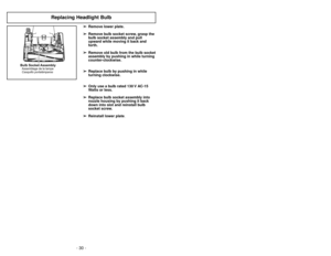 Page 30- 19 -
Cordón eléctrico
Para operar la aspiradora
FonctionnementCordon d’alimentation
Nota:Para reducir el riesgo de choque eléctrico,
esta aspiradora cuenta con una clavija
polarizada, uno de los contactos es más ancho
que el otro. La clavija sólo puede insertarse de
una manera en el enchufe. Si la clavija no cabe
bien en el enchufe, inviértala. Si aún no cabe,
llame a un electrista para que instale un enchufe
correcto. No altere la clavija de ninguna manera.
No altere la cla
vija de ninguna maner...