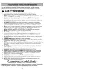 Page 8- 8 -
- 49 -
BEFORE REQUESTING SERVICE
WARNING
Electric Shock or Personal Injury Hazard.
Disconnect the electrical supply before performing maintenance to the va\
cuum cleaner.
Failure to do so could result in electric shock or personal injury from \
vacuum cleaner
suddenly starting.
Review this chart to find do-it-yourself solutions for minor performance\
 problems.
Any service needed, other than those described in these Operating Instru\
ctions,
should be performed by an authorized service...