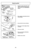 Page 50- 50 -
➢ Install new belt in belt path on the
agitator assembly, then over the
motor shaft.  See. CONSUMABLE
PARTS.
➢ Place agitator assembly back into
Power Nozzle.
➢ Line up front of cover and base.
➢ Rest cover on front edge of base
as shown.
➢ Tilt cover to back.
➢ Press cover firmly until latches
snap into place.
     
➢ 
Replace cover screws.
Motor Shaft
Entraînement
du moteur
Impulsor del motor
Belt Path
Chemin de courrioe
Ruta de la correa
End Cap
Capuchon d’extrémité
Tapa del extremo Agitator...