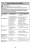 Page 56- 56 -
Vacuum cleaner won’t          1. Unplugged at wall outlet.                     1. Plug in firmly, push ON/OFF switch to
start.                                                                                                            ON. (page 24)
                                               2. Tripped circuit breaker/blown fuse      2. Reset circuit breaker or replace fuse.
                                                    at household service panel....