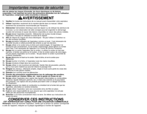 Page 8- 8 -
- 37 -
Guide de dépannage
Se reporter au tableau ci-dessous pour résoudre tout problème mineur
éventuel. Confier toute réparation à un technicien qualifié.PROBLÈME CAUSE POSSIBLESOLUTION POSSIBLEL’aspirateur 1.Le cordon d’alimentation 1.Brancher le cordon d’alimentation.
ne fonctionne est débranché. Mettre l’interrupteur à la position 
pas. ON.
2. L’interrupteur est à la position OFF. 2. Mettre l’interrupteur à la position 
ON.
3. Le disjoncteur s’est déclenché 3.Réenclencher le disjoncteur 
ou un...