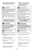 Page 33–Ó 33 –Ó
MISE EN GARDE
Ne pas utiliser l’aspirateur sans filtre d’é-vacuationØ”
ADVERTENCIA
No funcione sin el filtro de extractor\b 
Nettoyage et remplacement des filtres secondairesLimpiando y substituyendo los  filtros secundarios 
PRECAUCIÓN
Esté seguro de dar vuelta al
interruptor PRENDIDO/APAGADO. Al
" O" desconecte el cable eléctrico del
enchufe de pared antes de la limpieza
y el cambio de los filtros.
ATTENTION
S’assurer de régler l’interrupteur sur
la position « O » et de débrancher le...