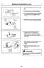 Page 42–Ó 42 –Ó
Remove the bottom plate. (See page
40)
 Pull the socket out of the bracket.
 When removing the lamp, be careful
not to pull on the headlight lamp
wiring.
 Remove the bulb by gently pushing
it in and turning counter–Óclockwise.
 Push a new bulb gently into the
socket and turn it clockwise to
install it. Use a standard bayonet
base appliance bulb rated at –f20V
20W max.
 Slide the tab on the bulb socket into
the bracket at the front of the
nozzle.
 Reattach the bottom plate.  (See
page 46)...