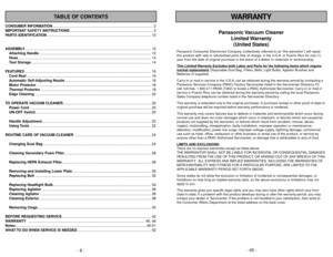 Page 8- 8 -
- 45 -
TABLE OF CONTENTS
CONSUMER INFORMATION.................................................................................................... 2
IMPORTANT SAFETY INSTRUCTIONS................................................................................... 5
PARTS IDENTIFICATION........................................................................................................ 10...