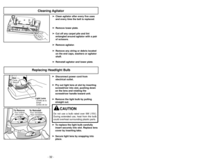 Page 32- 17 -
- 32 -
Características
Caractéristiques
Boquilla de ajuste automático
Tête d’aspiration autoréglable
➢
La boquilla de su aspiradora vertical
Panasonic se ajusta automáticamente
a la altura de cualquier pelo de
alfombra.
➢
La característica permite que la boquilla
flote fácilmente en las superficies del
pelo de alfombra.
➢
No se requieren los ajustes manuales.
➢
Cet aspirateur Panasonic incorpore un
dispositif qui règle automatiquement la
hauteur des brosses selon la longueur
des fibres de la...