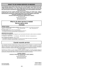 Page 48Before operating your vacuum cleaner,
please read these instructions completely.
Avant d’utiliser l’appareil, il est recommandé de lire attentivement ce manuel.
Antes de usar su aspiradora, lea
completamente estas instrucciones por favor.
Printed in Mexico
ACØ1ZDKXZØØØ
Impreso en Mexico
CØ1ZDKXØØØØØ
Imprimé au Mexique
- 48 -
PANASONIC CONSUMER ELECTRONICS COMPANY
DIVISION OF MATSUSHITA ELECTRIC CORPORATION OF AMERICA One Panasonic Way
Secaucus, New Jersey 07094 World Wide Web Address...