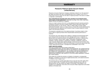 Page 39- 6 -
- 39 -
WARRANTY
Importantes mesures de sécurité
Lors de l’utilisation de l’appareil, prendre certainesprécautions, dont les suivantes.
L Li
ir
re
e 
 a
at
tt
te
en
nt
ti
iv
ve
em
me
en
nt
t 
 c
ce
e 
 m
ma
an
nu
ue
el
l 
 a
av
va
an
nt
t 
 d
d’
’u
ut
ti
il
li
is
se
er
r 
 l
l’
’a
ap
pp
pa
ar
re
ei
il
l
A
AV
VE
ER
RT
TI
IS
SS
SE
EM
ME
EN
NT
T 
  
 
Afin déviter tout risque dincendie, de chocs électriques ou de blessure:
1 1.
.N
NE
E 
 P
PA
AS
S
laisser lappareil sans surveillance lorsquil est...