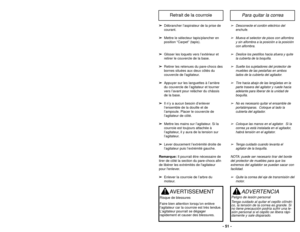 Page 51➢
➢To achieve maximum reach with the
attachments, add the crevice tool to
the end of the wand by inserting
and twisting slightly.
➢ ➢ The dusting brush or the
combination brush may be attached
directly to the wand or placed on
the end of the crevice tool.
Tool Use Chart
➢
➢ The Crevice Tool may be used on the
following items:
• Furniture
• Cushions
• Drapes
• Stairs
• Walls
➢ ➢ The Dusting Brush may be used on
the following items:
• Furniture • Drapes
• Stairs
• Walls➢
➢ The Combination Brush may be...