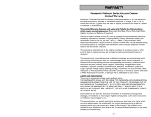 Page 41- 8 -
TABLE OF CONTENTS
CONSUMER INFORMATION.......................................................................................... 2
IMPORTANT SAFETY INSTRUCTIONS.......................................................................... 5
PARTS IDENTIFICATION................................................................................................ 10
FEATURE CHART............................................................................................................ 11...