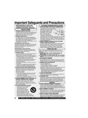 Page 22
Imporübanüb Safeguards and Precauübions
INSTALLATIüfN
1 PüfWER SüfURCE CAUTIüfNOperate o?fly from po?uwer source i?f?éicate?é o?u?f u?fit
or i?f this ma?fual. If u?fcertai?f, have your Electric
Utility Service Compa?fy or Vi?éeo Pro?éucts
Dealer verify your home power source.
2 PüfWER CüfRD PLUGFor safety, this u?fit has a pola?urize?é type plug
(o?fe wi?ée bla?ée), or a three-wire?u grou?f?éi?fg type
plug. Always hol?é the plug firmly a?f?é make sure
your ha?f?és are ?éry whe?f pluggi?fg i?f or...