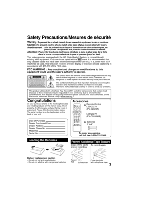 Page 33
Safeüby Precauübions/Mesuresüp de sécuriübé
Warning : To prevenüb fire or shock hazard, do noüb expose übhis equipmenüb übo rain or moisübure.
Cauübion : To prevenüb elecübric shock, maübch wide blade of plug übo wide sloüb, fully inserüb.
Averübissemenüb :Afin de prévenir übouüb risque d’incendie ou de chocs élecübriques, ne
pas exposer ceüb appareil à laüp pluie ou à une humidiübüpé excessive.
Aübübenübion :Pour éviüber les chocs élecübriques, inübroduire la lame la pluüps large de la fiche
dans la...