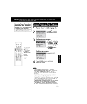 Page 23Timer "fpera"bion
23
Repea"b s"beps 1 and 2 on page 22.1
CANCEL : ADD / DLT   SELECT   1 - 8 :          ENTER   :      END       : PROG / ACT I ON      
P  DT  START    STOP    CH  SPD1   ;&ay  ;&ay    9    9 : 0000p 1212 : 0000a    0808       SP  SP2     8  10 : 00a 12 : 00p 125    SP3   10    8 : 00p  9 : 00p  10    SP4   SU    9 : 00p 10 : 00p     L    LP
8    SAT SAT  9:0000P  P  1212: 0000A 0808TODAY
----------------------------------------------
DATE       START       STOP       CH...