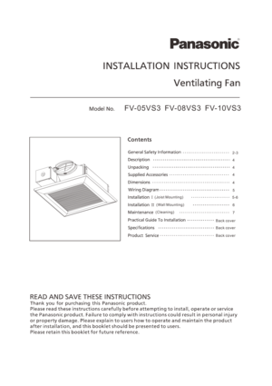 Page 1FV- 0 5V S3  FV- 08 VS 3  FV- 10 VS3
7
2- 3
5- 6
B ac k co ve r
B ac k co ve r
B ac k co ve r
( C le ani ng)
4
4
4
4
5
6
( Jo is t M ou nt in g)
( Wal l M ou nt i ng) 