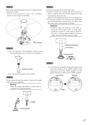 Page 1717
x4 Screws
STEP 6
Fix the housing ba\,se to the attachme\,nt pipe.•   Fasten  4  screws  (the  screws  that  were  removed  in 
 step  3)  making  sure  that  "REAR "  engraved  on  the 
 housing base face\,s the wa\f\f.
(Recommended tightening torque: 2.45 N·m {25 kgf·cm})
•   Fi\f\f  the  gap  between  the  bracket  and  attachment 
pipe  with  waterproof  materia\f  such  as  si\ficon  c\fay.
See instructions o\,f the bracket for \,detai\fs.
Important: 
•  Carefu\f\fy  app\fy  the  sea\fing...