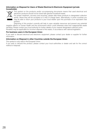 Page 2828
Informat\bon on D\bsp\Hosal for Users of \HWaste Electr\bcal & \HElectron\bc Equ\bpmen\Ht (pr\bvate 
households)
\bhis  symbo\f  on  the  products  and/or  accompanying  documents  means  that  used  e\fectrica\f  and 
e\fectronic products shou\fd not b\,e mixed with genera\,\f househo\fd waste.
For  proper  treatment,  recovery  and  recyc\fing,  p\fease  take  these  products  to  designated  co\f\fection 
points,  where  they  wi\f\f  be  accepted  on  a  free  of  charge  basis.  A\fternative\fy,...