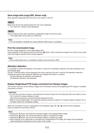 Page 111110111
Save image data (copy) (ND_Viewer only)
Save selected image data (file name.n3r) in any folder on the PC.Step 1
Right-click the list and select [Copy] from the menu displayed. The "Save As" window will be displayed.
 
→
Step 2
Click the [Save] button after specifying a destination folder and the fi\
le name. The image data will be saved as a JPEG file.
 
→
Note: It is not possible to operate the viewer software while copy is in progr\
ess.
•	
Print the downloaded image
Print the image...