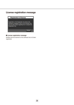 Page 383839
License registration message
n License registration message
Notifies that the license for this software has not been 
registered. 