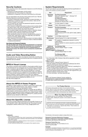 Page 2Security Cautions
When using this product, take appropriate measures to avoid the following 
security breaches.
• Disclosure of private information via this product
• Unauthorized use of this product by a third party
• Interference or suspension of the use of this product by a third party
You are responsible for the security of this product and its use. Take the 
following measures to avoid security breaches.
• To prevent unauthorized access, disclosure of private information, or 
interference or...