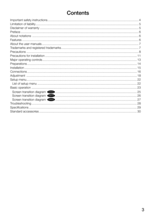 Page 33
  Contents
Important safety instructions ........................................................................\
................................... 4
Limitation of liability  ........................................................................\
................................................. 5
Disclaimer of warranty  ........................................................................\
............................................ 5
Preface...