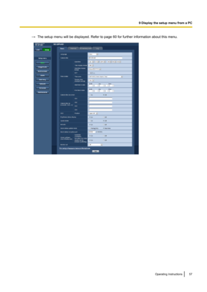 Page 57→The setup menu will be displayed. Refer to page 60 for further information about this menu.Operating Instructions57
9 Display the setup menu from a PC   