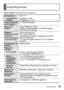 Page 25 (SPA) VQT4B72   25
Especificaciones
Cámara digital: Información para su seguridad
Alimentación CC 5,1 V
Consumo de 
energía Al grabar: 1,4 W
Al reproducir: 1,1 W
Píxeles efectivos 
de la cámara 14.100.000 píxeles
Sensor de 
imagen Sensor MOS de 1/2,33”,
número total de píxeles 15.300.000 píxeles
Filtro de color principal
Objetivo
[NANO SURFACE 
COATING 
(Recubrimiento de 
nanosuperficie)]  Zoom óptico de 20 x
f=4,3 mm a 86,0 mm  
(equivalente a cámara de película de 35 mm: 
24
 mm a 480 mm) /  
F3,3...