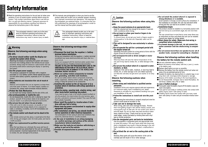 Page 132E
N
G
L
I
S
H
CQ-C5401U/C5301U
21E
N
G
L
I
S
H
CQ-C5401U/C5301U
Safety Information
Warning
Observe the following warnings when using
this unit.❑
The driver should neither watch the display nor
operate the system while driving.Watching the display or operating the system will distract
the driver from looking ahead of the vehicle and can cause
accidents. Always stop the vehicle in a safe location and use
the parking brake before watching the display or operating
the system.❑
Use the proper power...