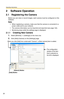 Page 20Operating Instructions
20
2 Software Operation
2.1 Registering the Camera
Before you can view or record images, each camera must be configured on this 
software.
Note
 When registering a camera, make sure that the camera is connected to a power outlet and to your network.
 The camera information can be imported and exported (see page 122).
 Monitoring stops while the settings page is displayed.
2.1.1 Creating New Camera
1.Select [Window]  [Settings] on the menu bar.
2.Click [Add] (Camera) on the...